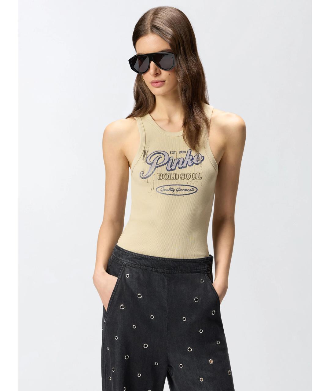 PINKO Бежевая хлопковая майка, фото 2