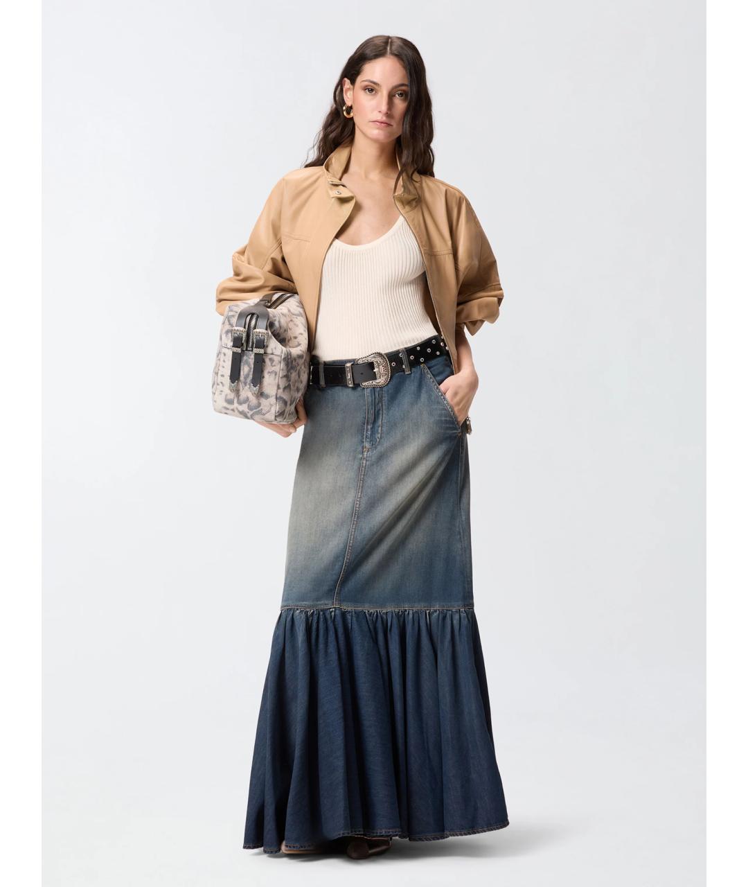 PINKO Синяя хлопковая юбка миди, фото 2