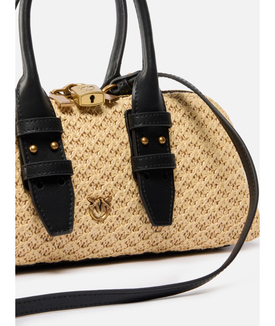 PINKO Бежевая пелетеная сумка с короткими ручками, фото 5