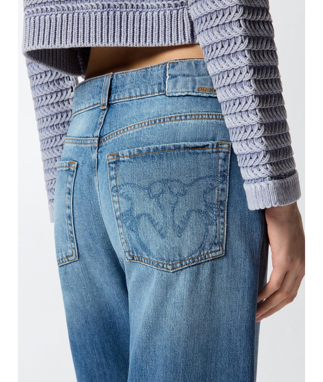 PINKO Голубые хлопковые прямые джинсы, фото 5