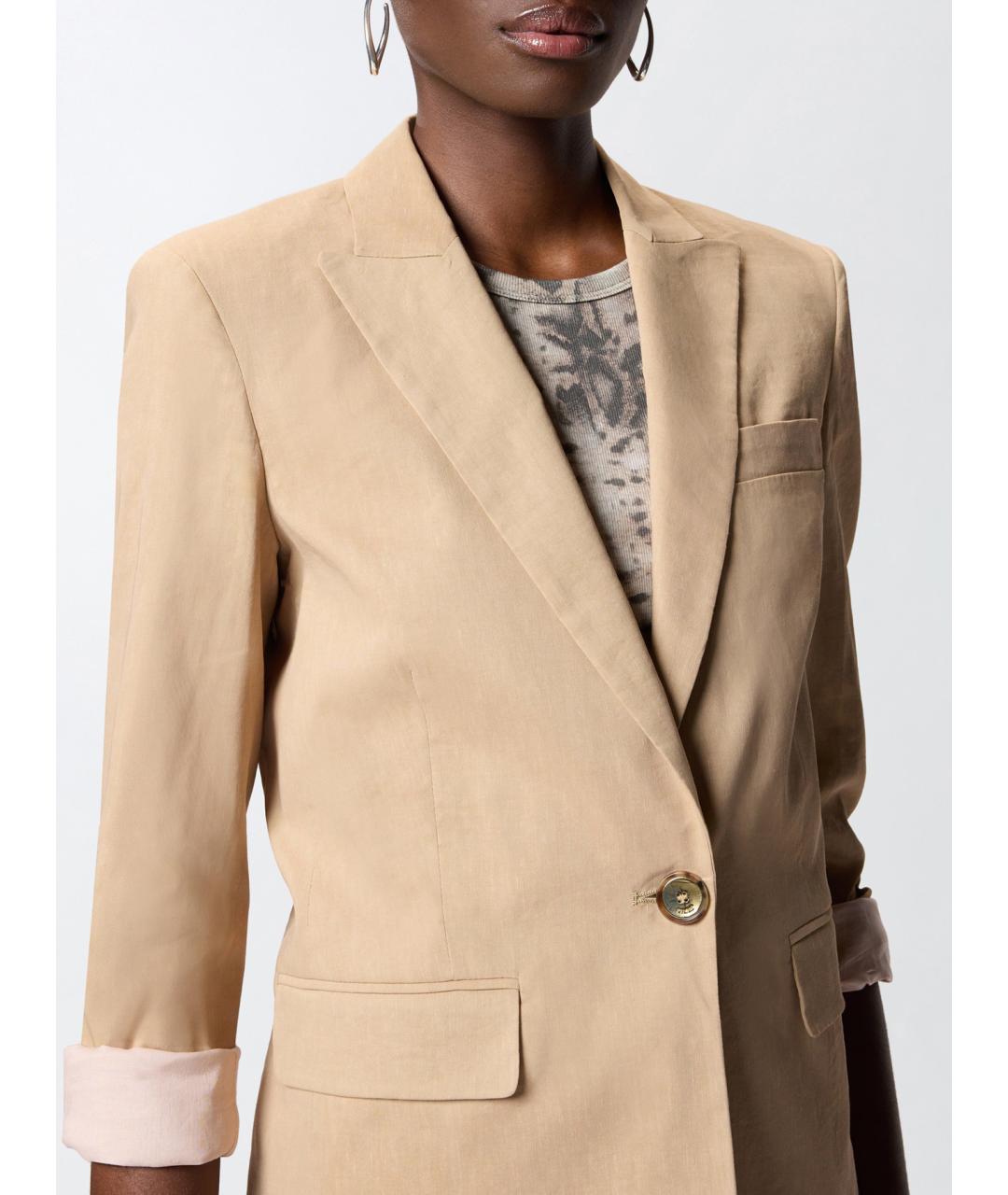 PINKO Бежевый льняной жакет/пиджак, фото 5