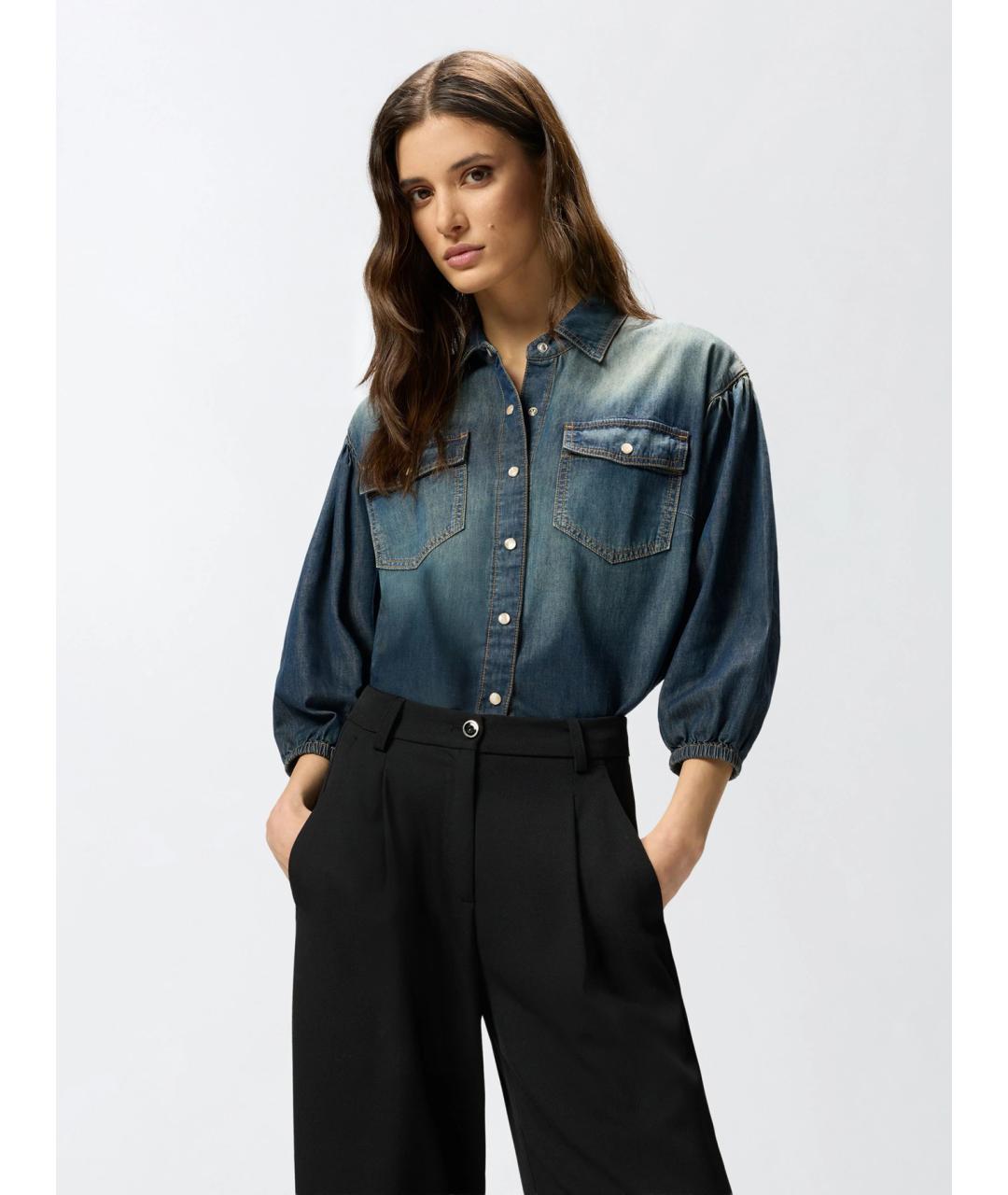 PINKO Синяя хлопковая рубашка, фото 3