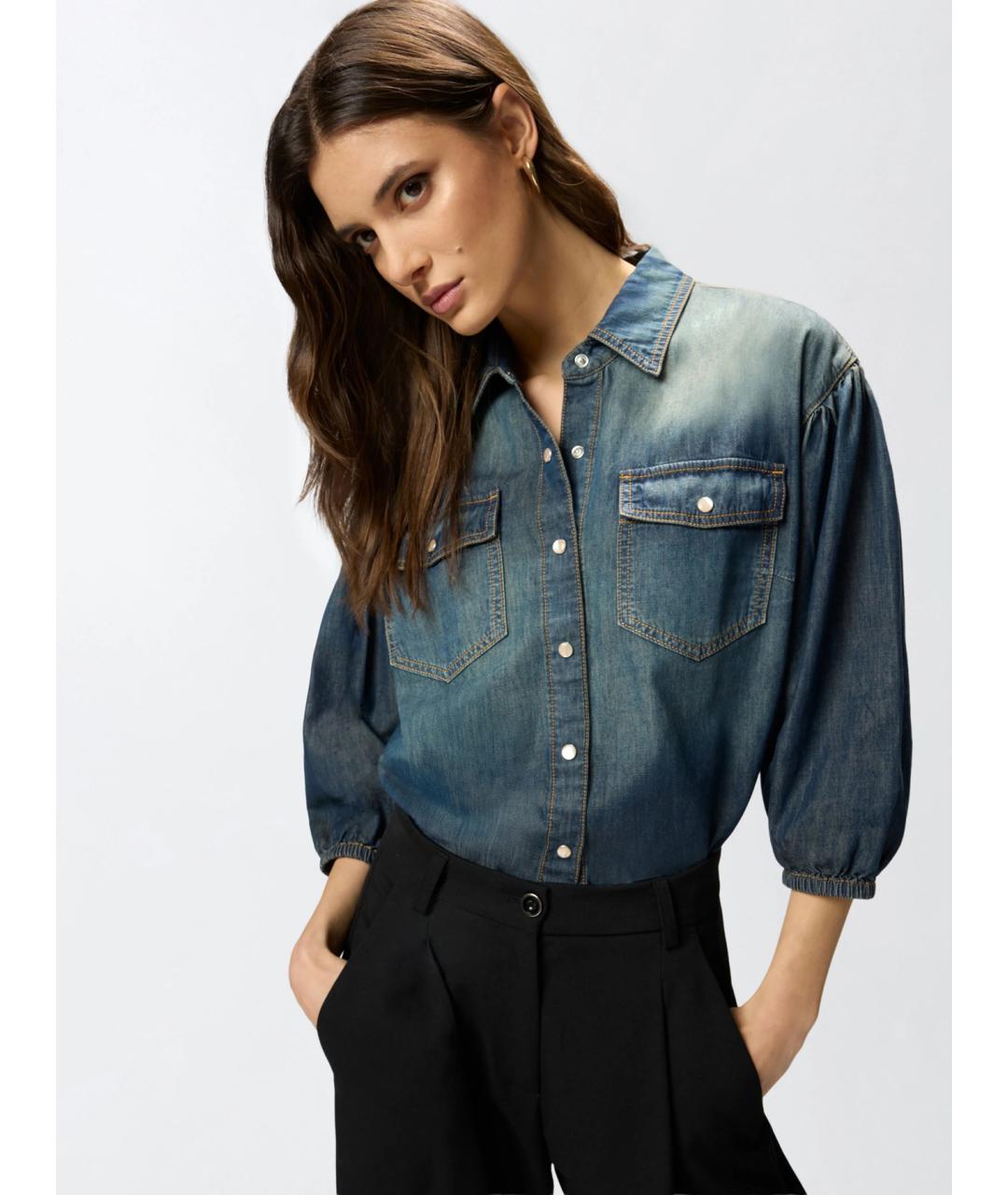 PINKO Синяя хлопковая рубашка, фото 5