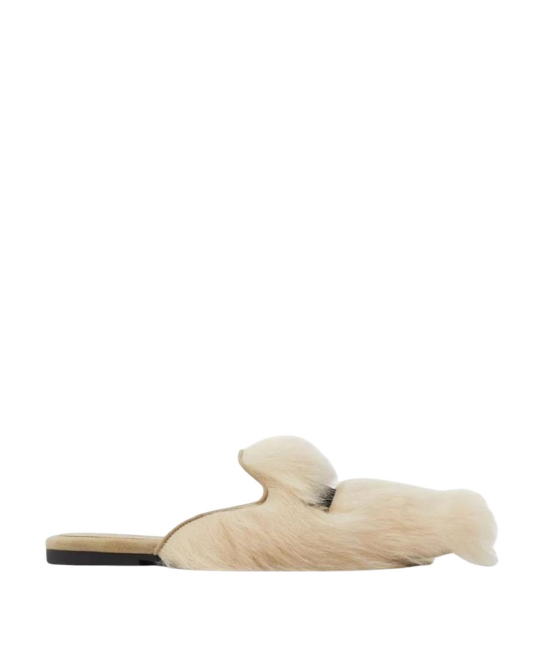 DOLCE&GABBANA Бежевые кожаные шлепанцы, фото 1