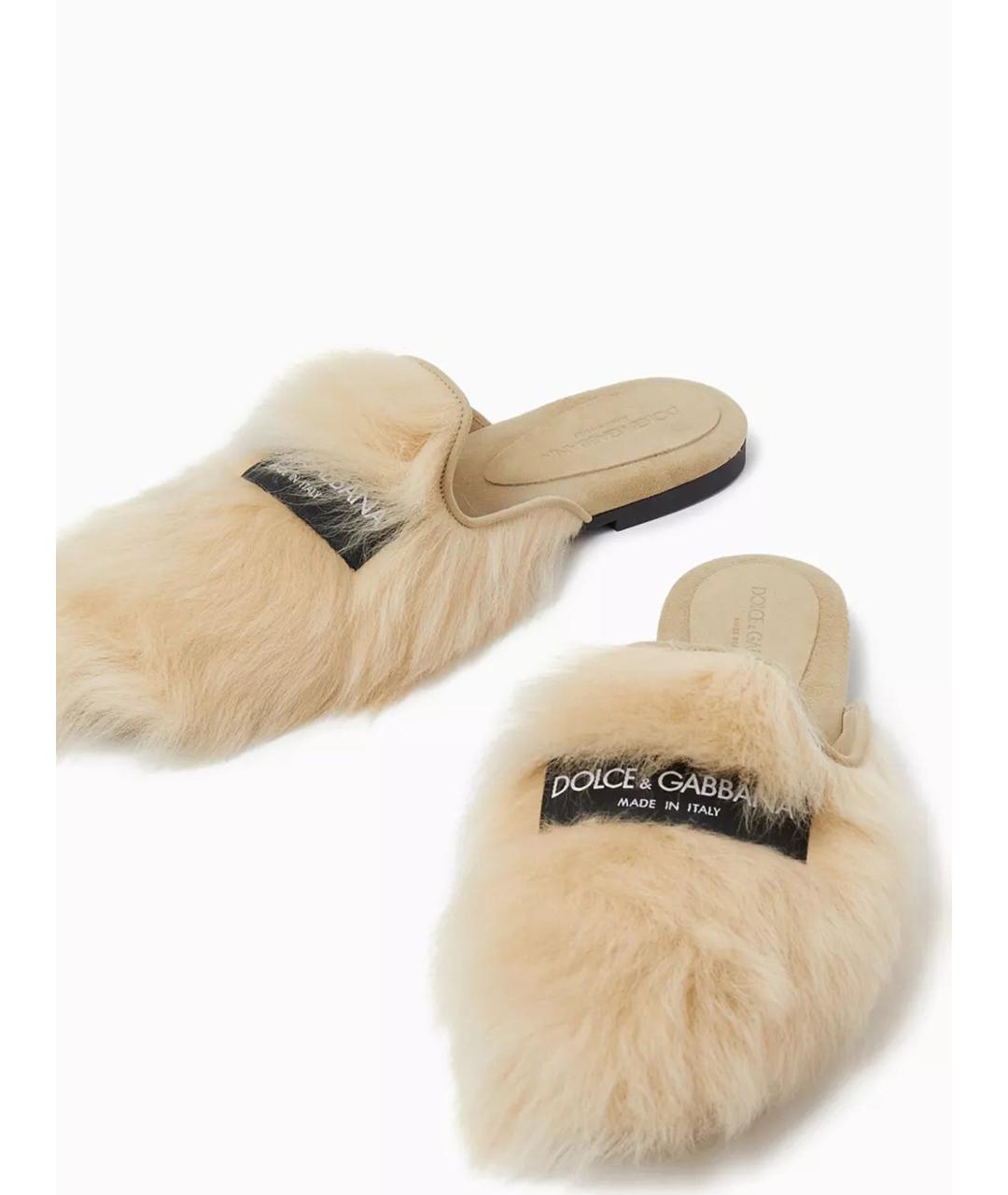 DOLCE&GABBANA Бежевые кожаные шлепанцы, фото 2