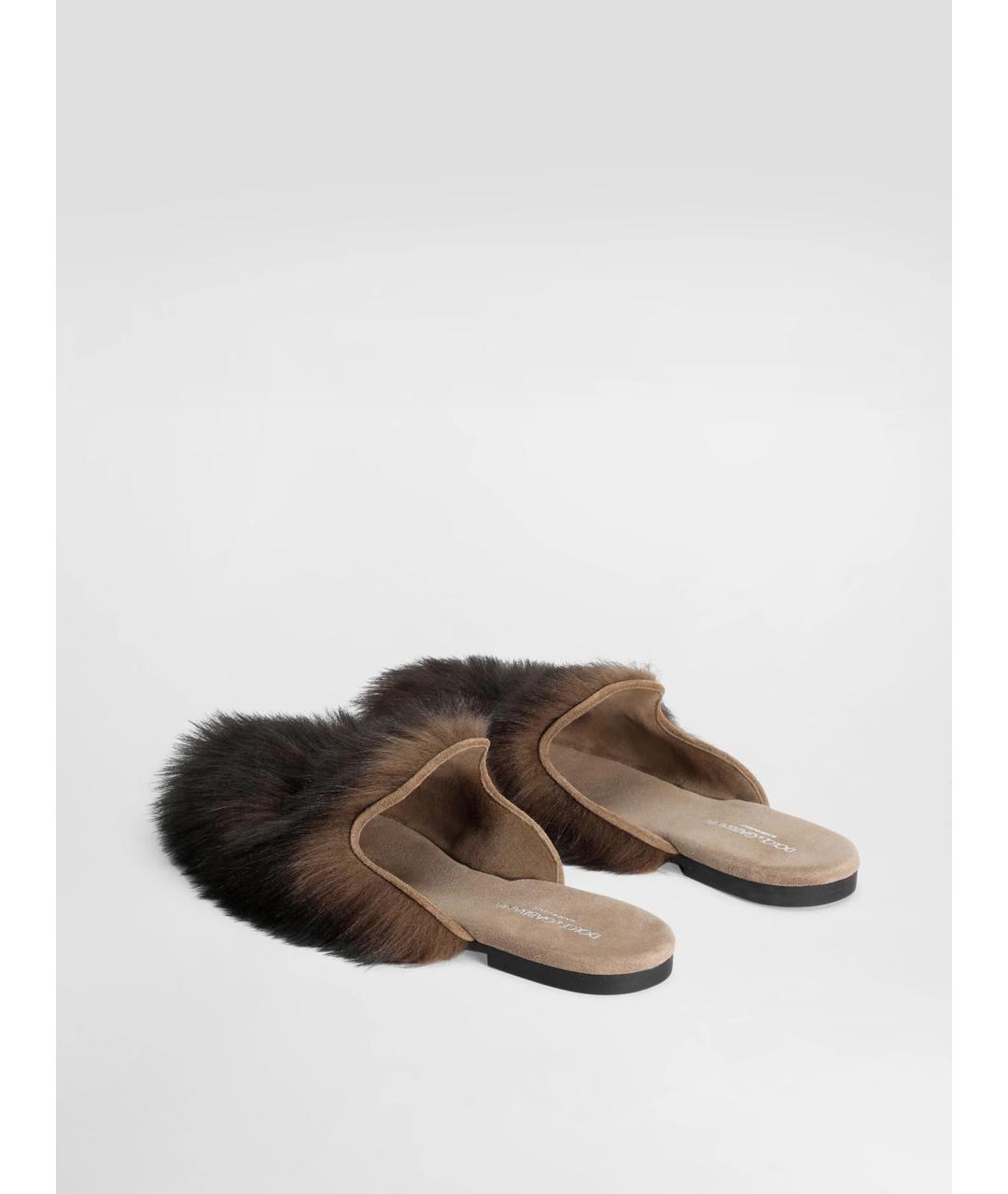 DOLCE&GABBANA Коричневые кожаные шлепанцы, фото 3