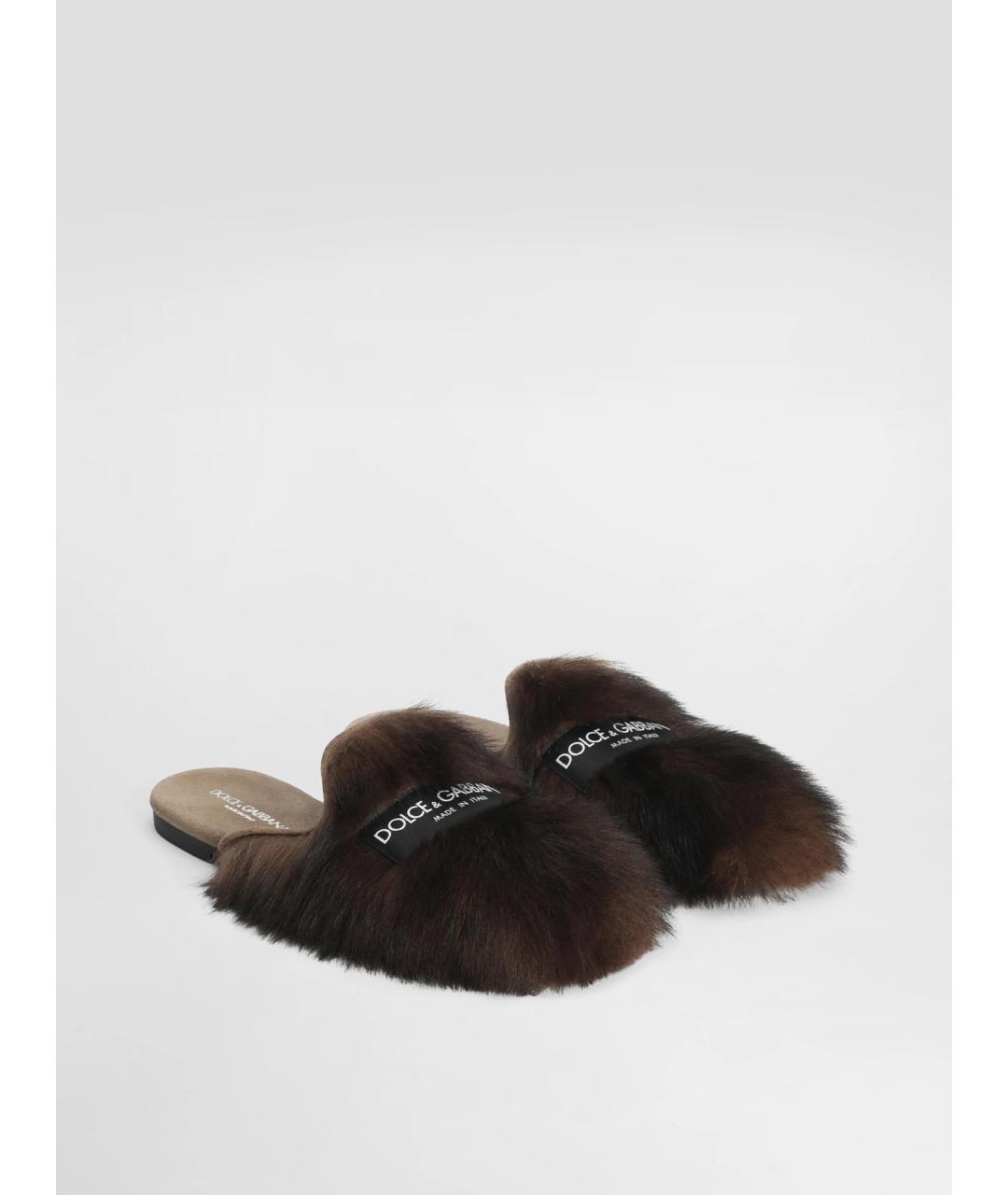 DOLCE&GABBANA Коричневые кожаные шлепанцы, фото 2
