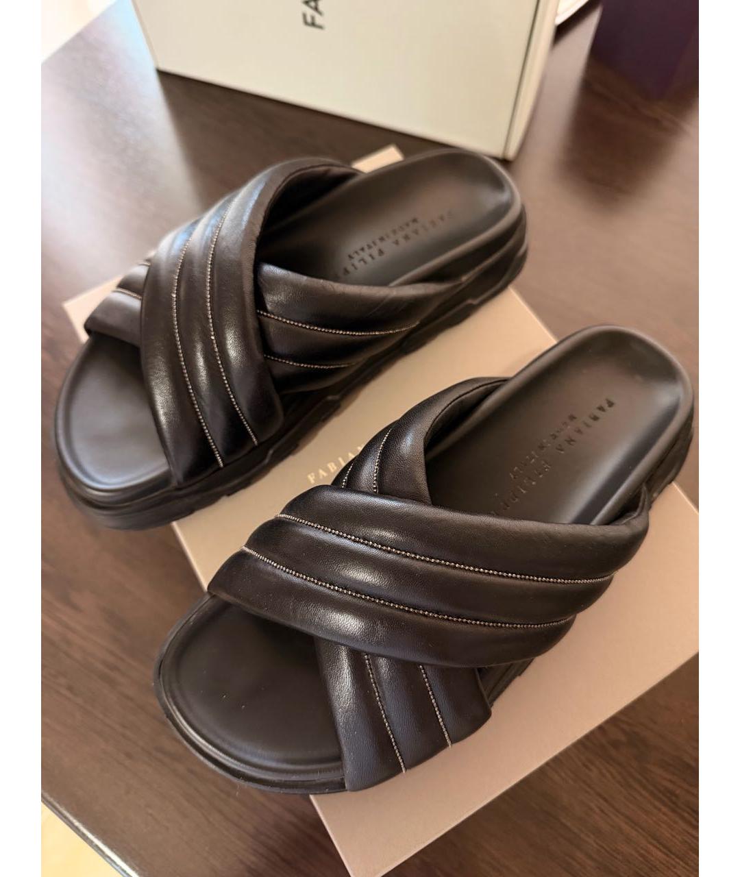 FABIANA FILIPPI Черные кожаные шлепанцы, фото 2