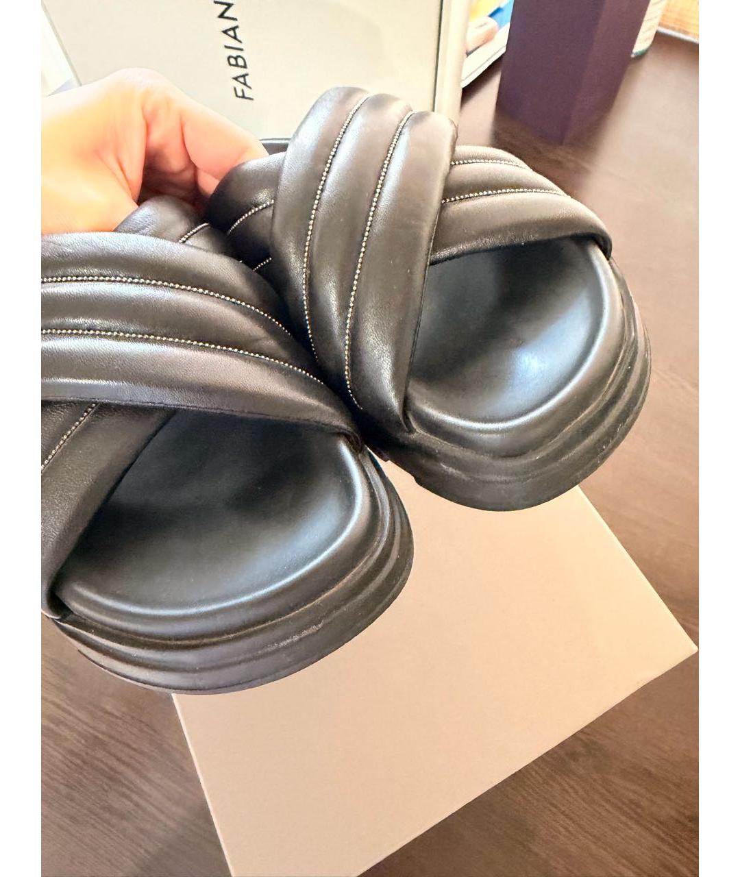 FABIANA FILIPPI Черные кожаные шлепанцы, фото 4