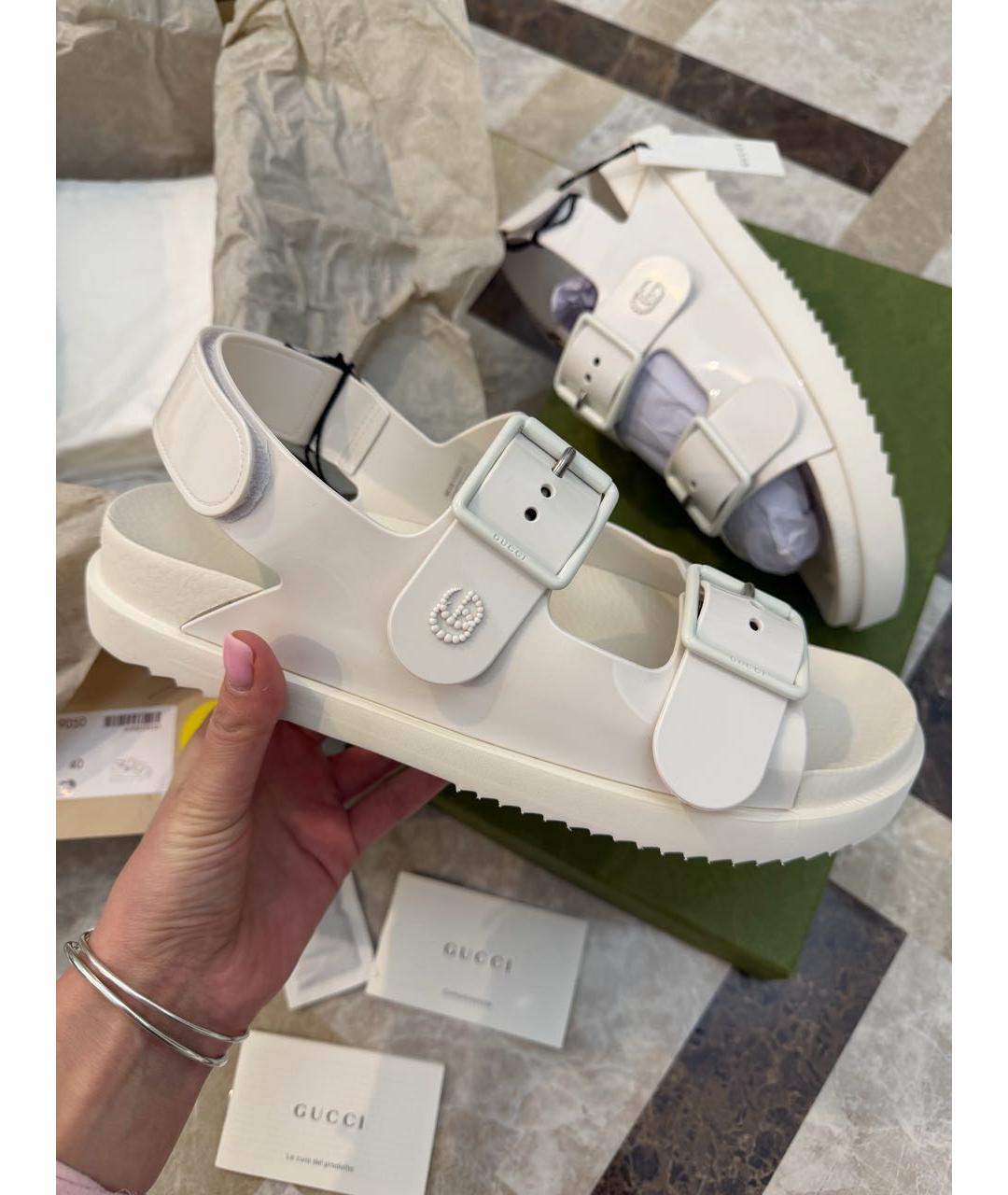 GUCCI Бежевые неопреновые сандалии, фото 5