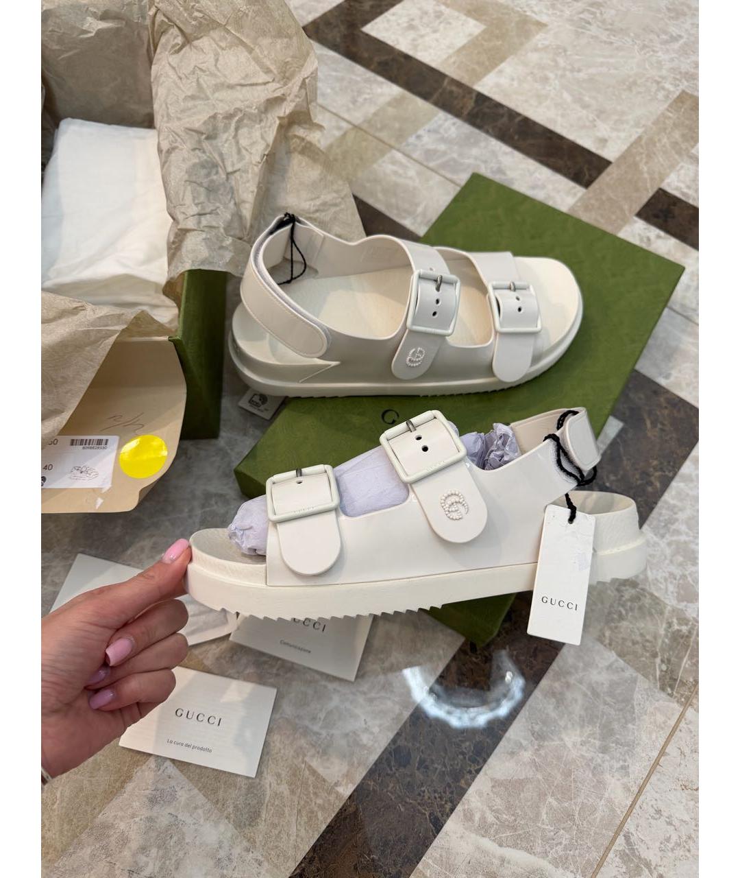 GUCCI Бежевые неопреновые сандалии, фото 6