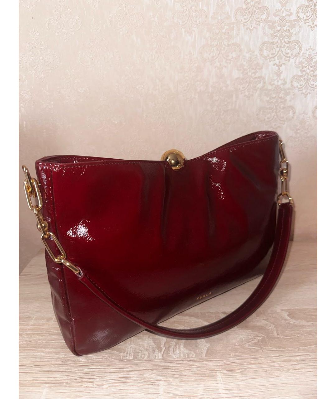 FURLA Бордовая сумка через плечо из лакированной кожи, фото 2