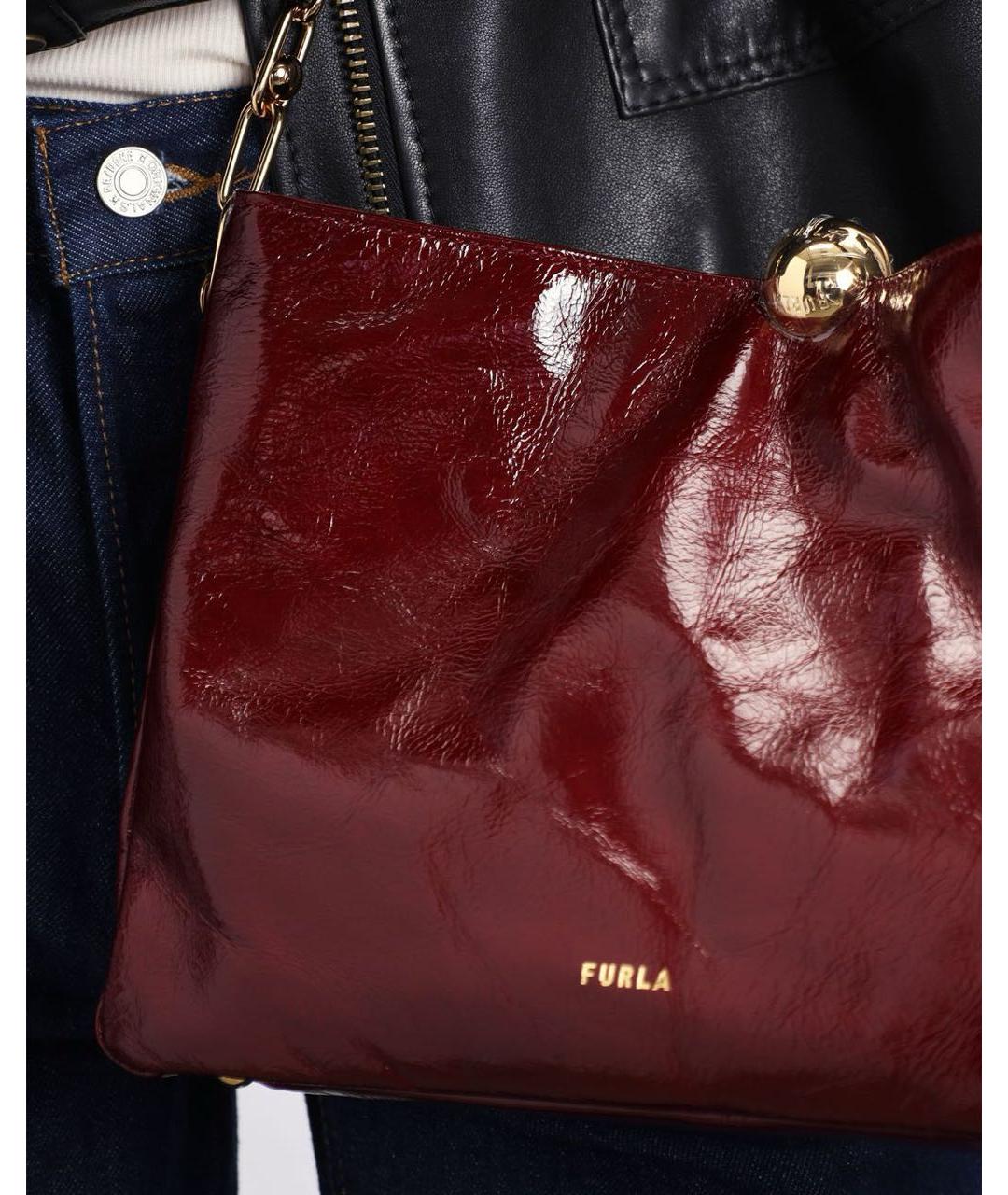 FURLA Бордовая сумка через плечо из лакированной кожи, фото 6