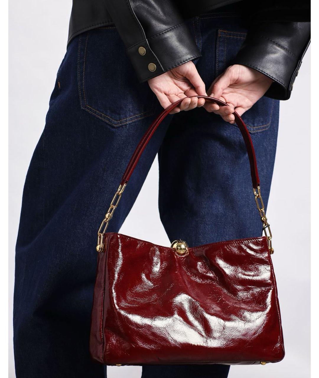 FURLA Бордовая сумка через плечо из лакированной кожи, фото 5