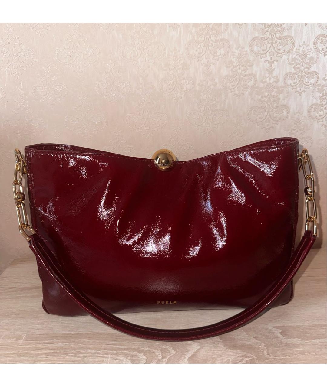 FURLA Бордовая сумка через плечо из лакированной кожи, фото 8