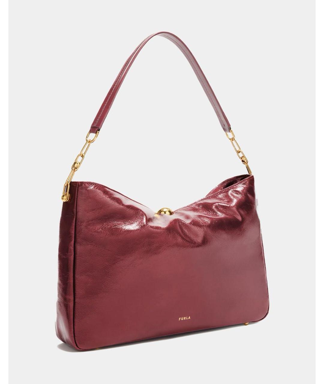 FURLA Бордовая сумка через плечо из лакированной кожи, фото 7