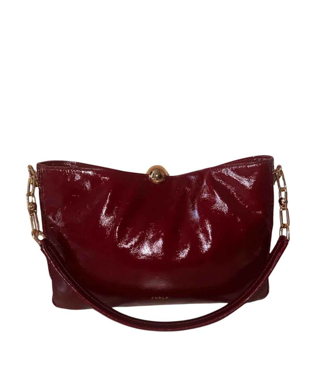 FURLA Бордовая сумка через плечо из лакированной кожи, фото 1