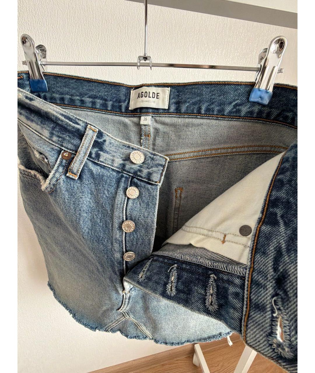 AGOLDE Синяя хлопковая юбка мини, фото 3