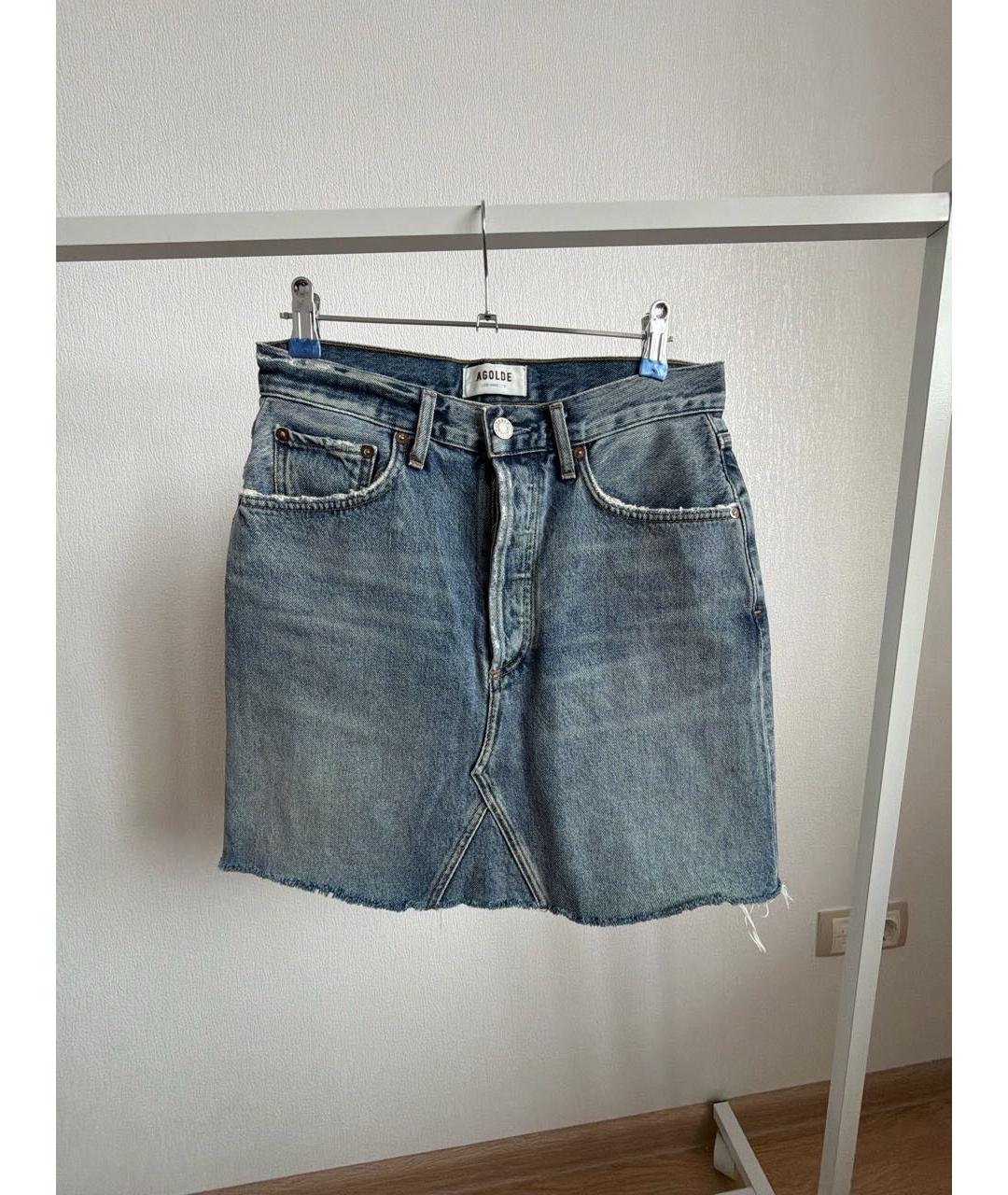 AGOLDE Синяя хлопковая юбка мини, фото 5