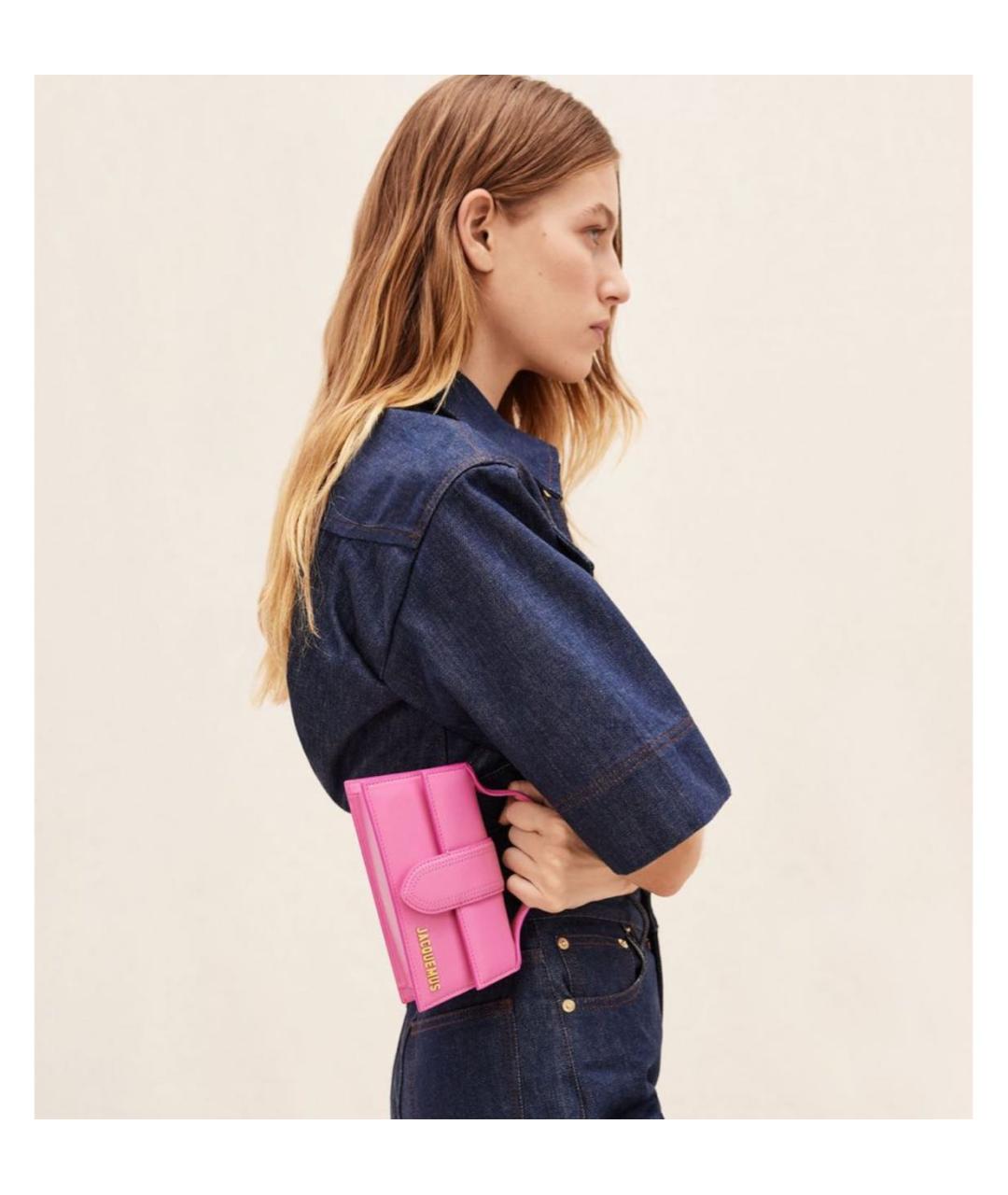 JACQUEMUS Розовая кожаная сумка с короткими ручками, фото 6