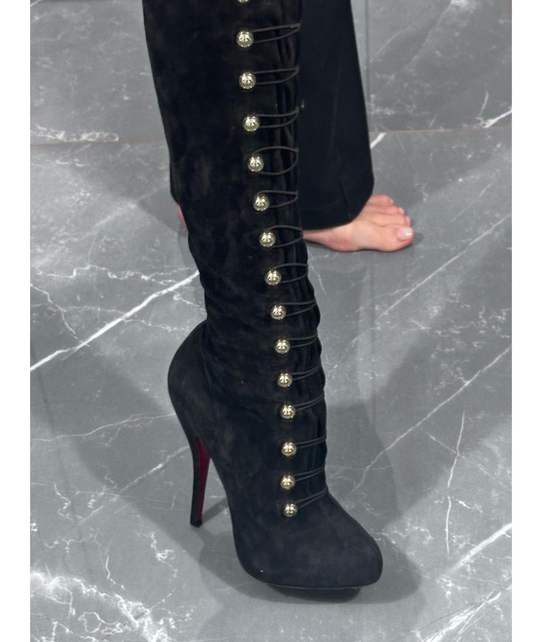 CHRISTIAN LOUBOUTIN Черные замшевые ботфорты, фото 4