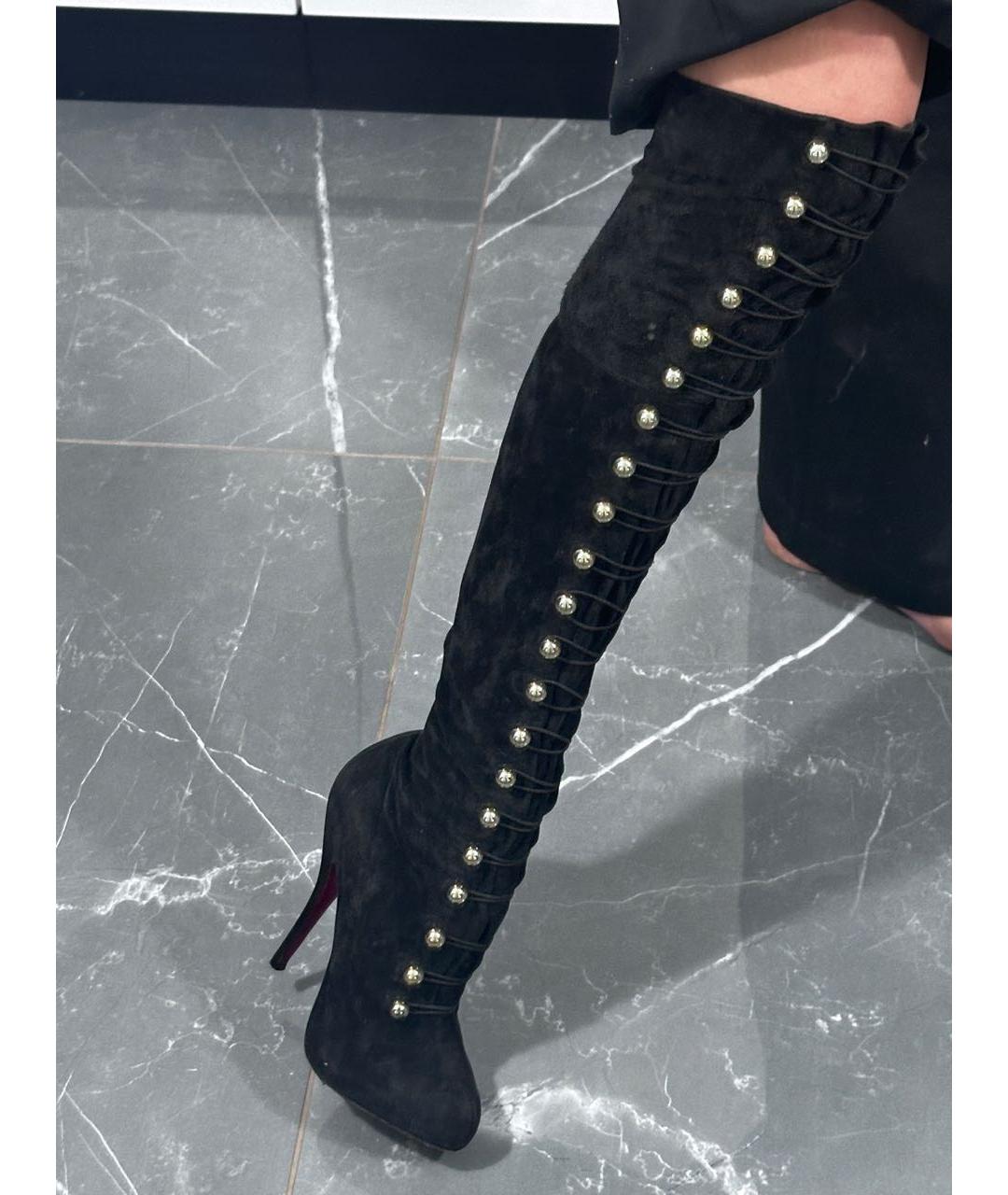CHRISTIAN LOUBOUTIN Черные замшевые ботфорты, фото 2