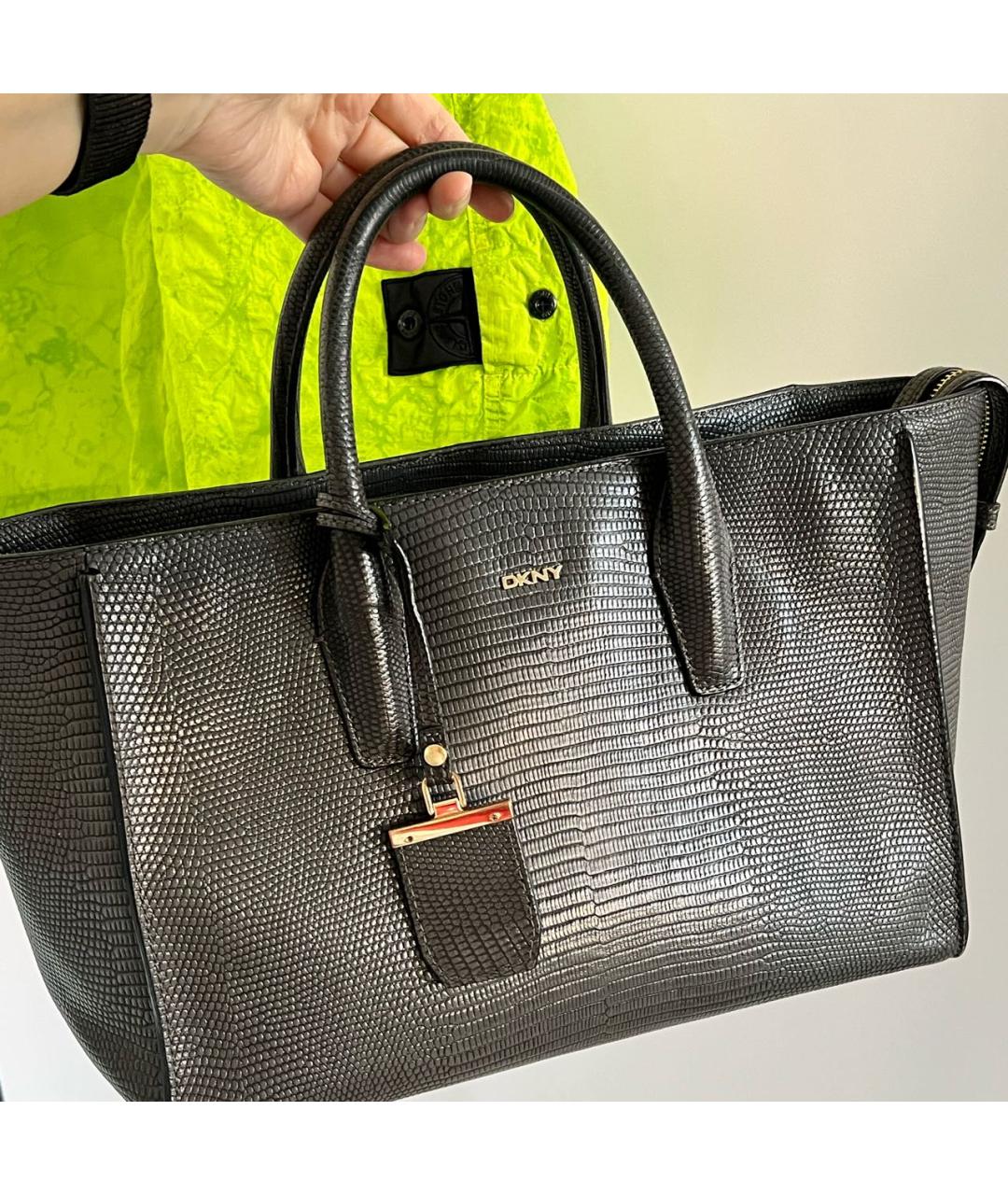 DKNY Черная кожаная сумка тоут, фото 4