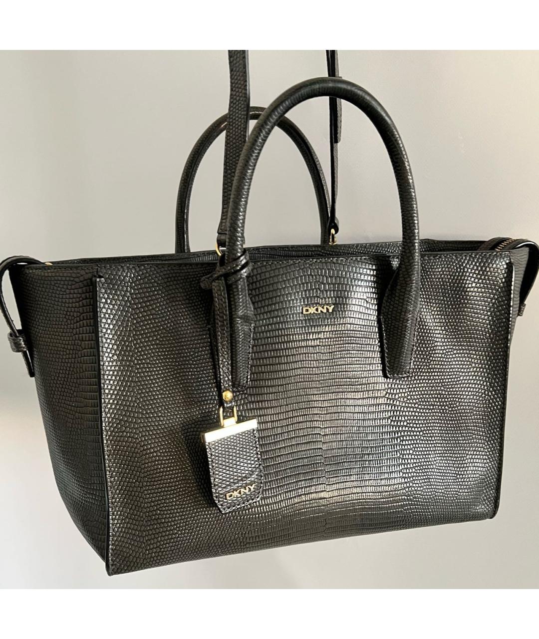 DKNY Черная кожаная сумка тоут, фото 3