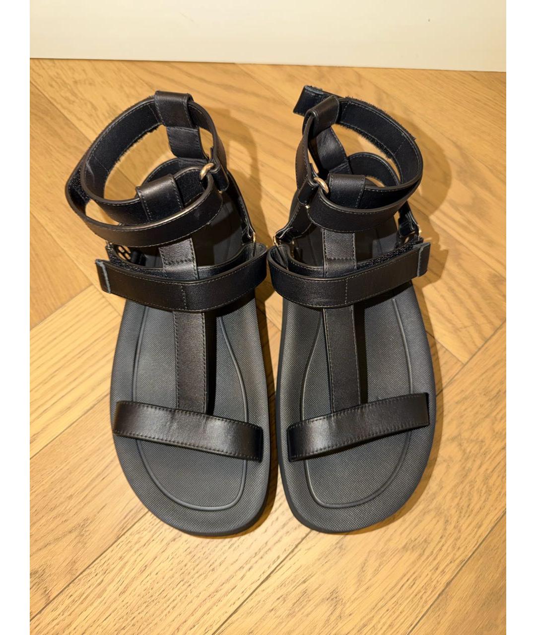 HERMES Черные кожаные сандалии, фото 2