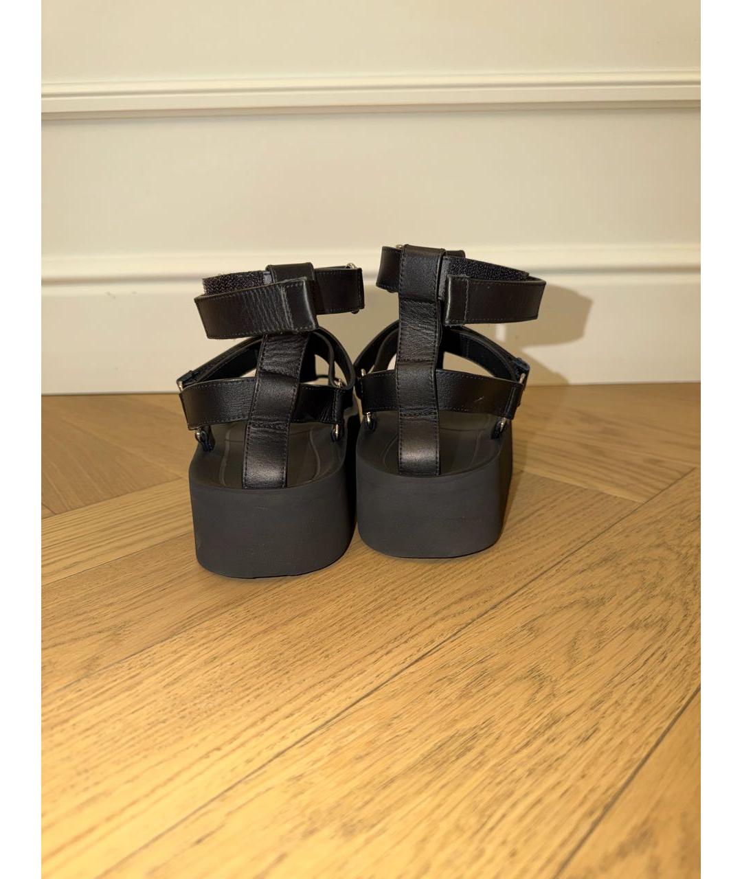 HERMES Черные кожаные сандалии, фото 4