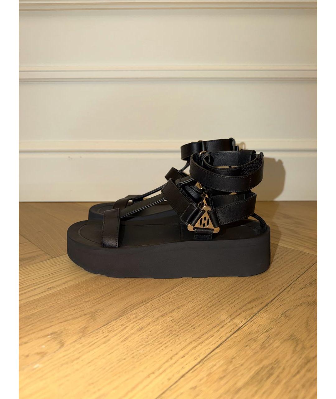 HERMES Черные кожаные сандалии, фото 5