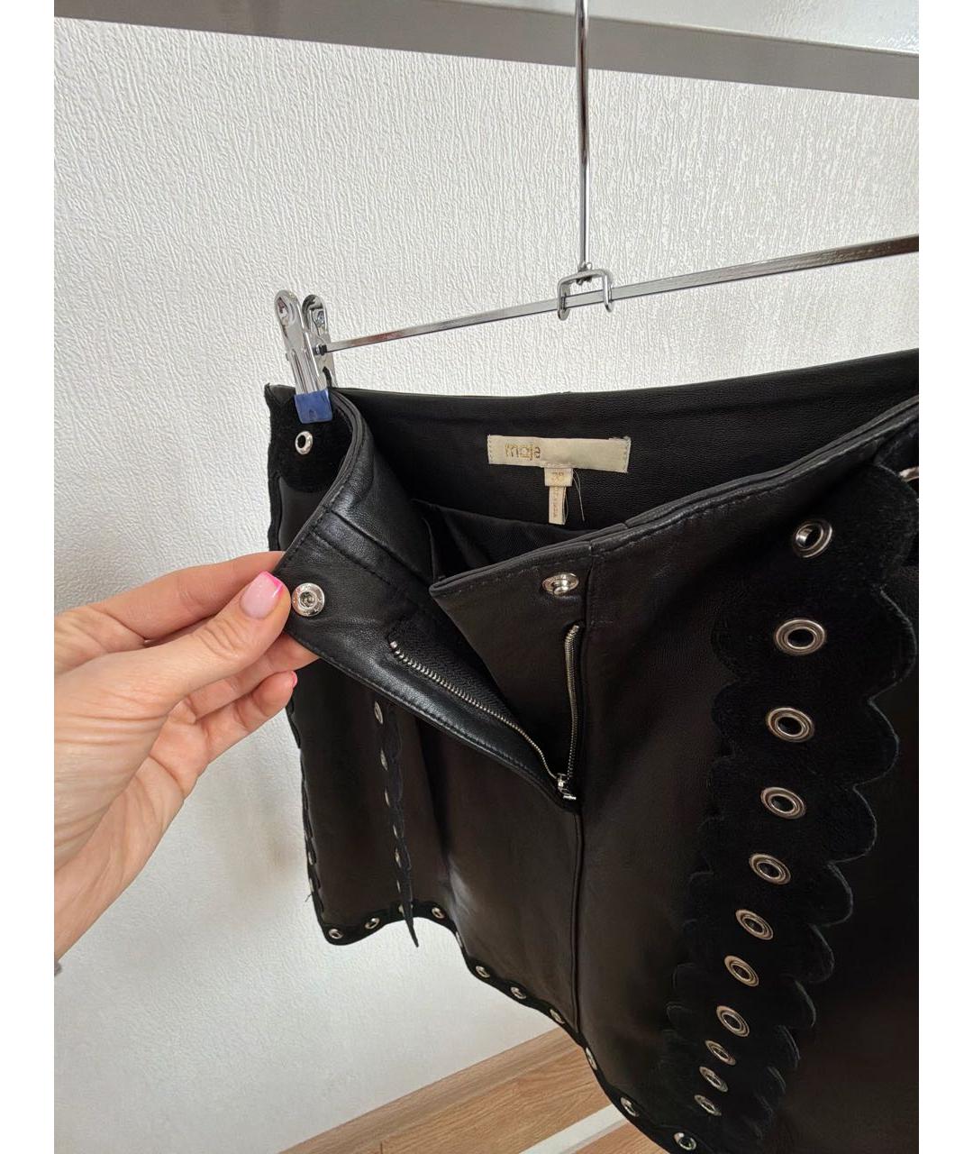 MAJE Черная кожаная юбка мини, фото 3