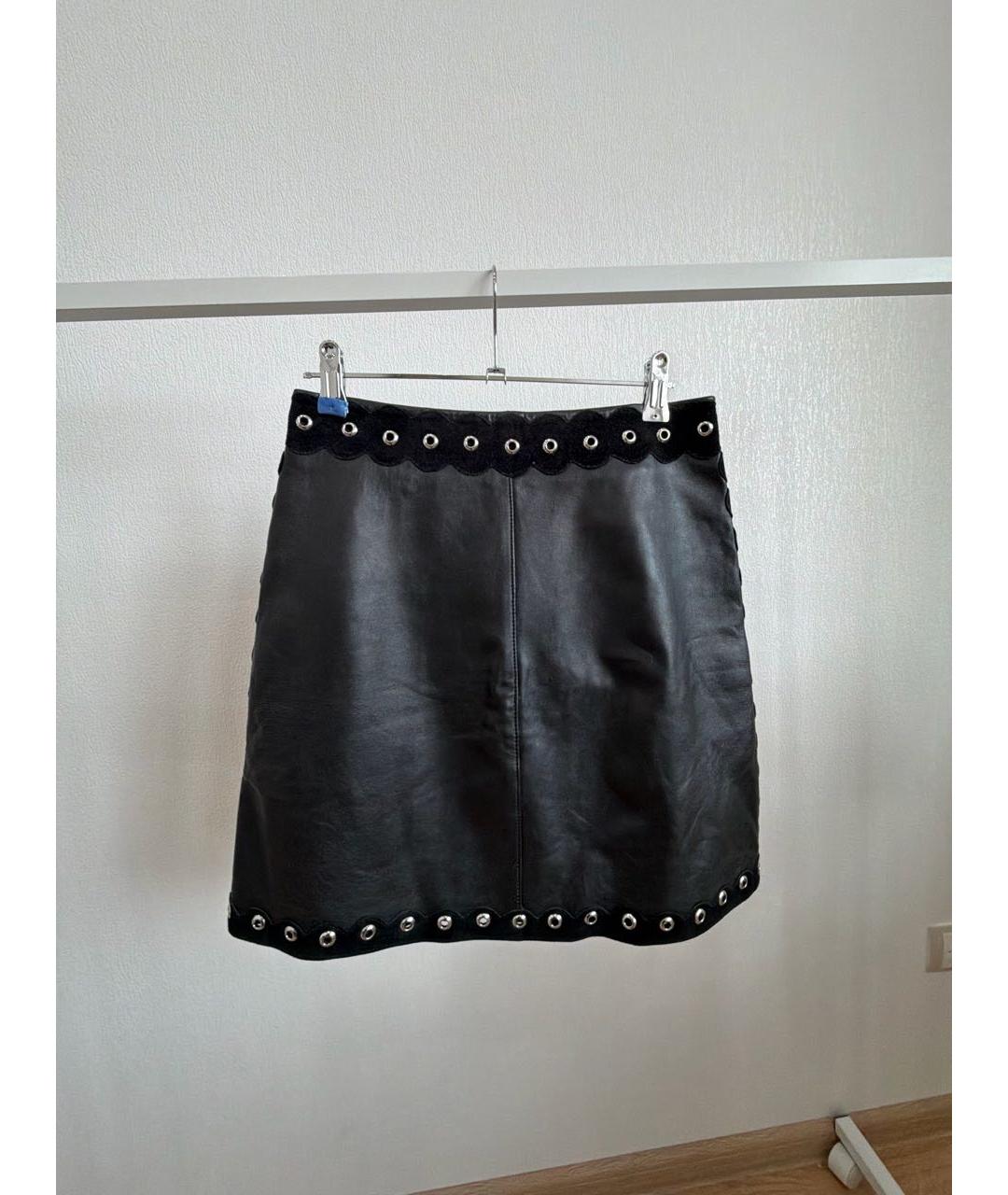 MAJE Черная кожаная юбка мини, фото 2