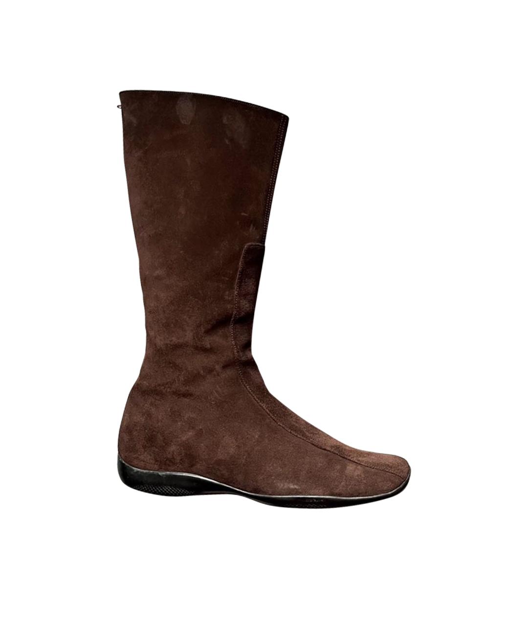 PRADA Коричневые замшевые сапоги, фото 1