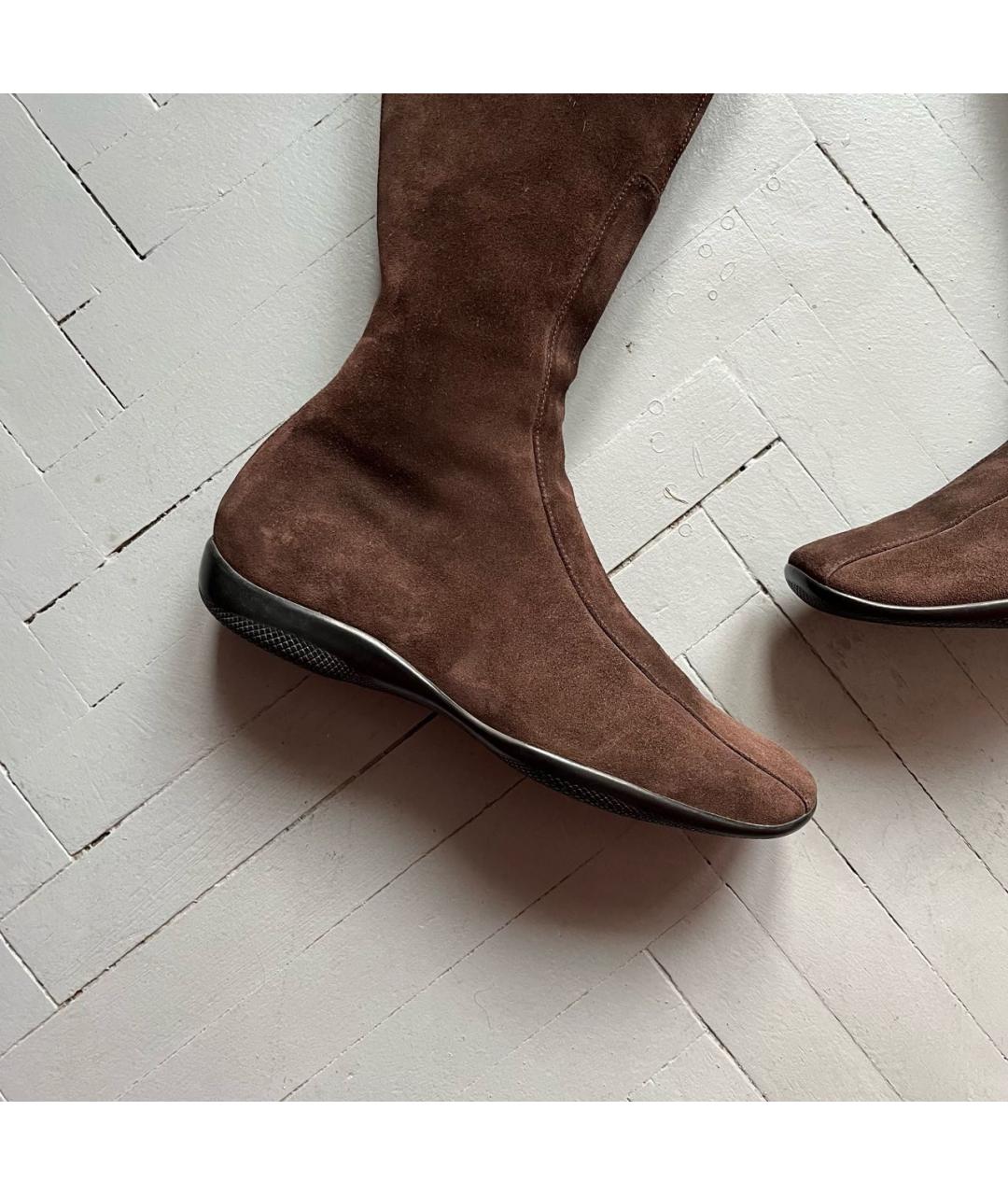 PRADA Коричневые замшевые сапоги, фото 5