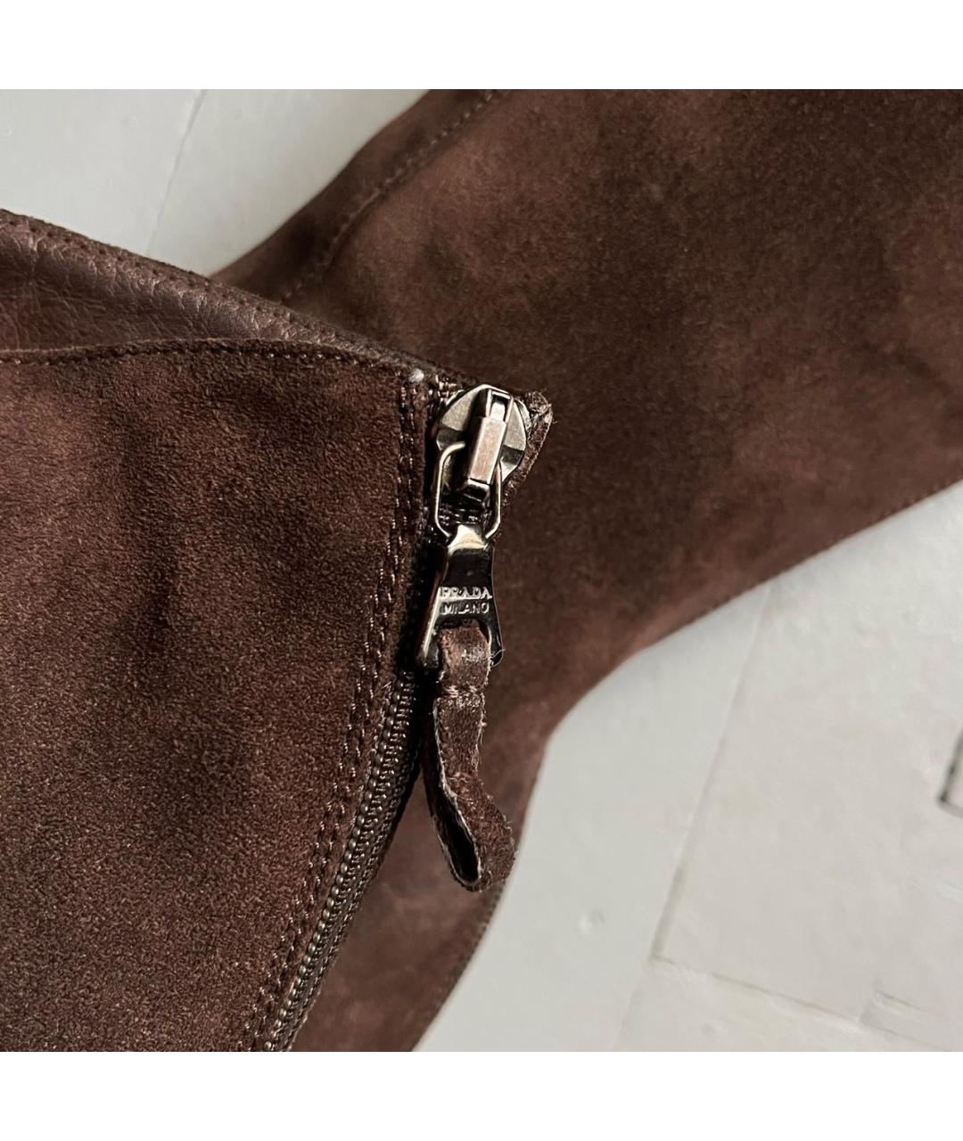 PRADA Коричневые замшевые сапоги, фото 6
