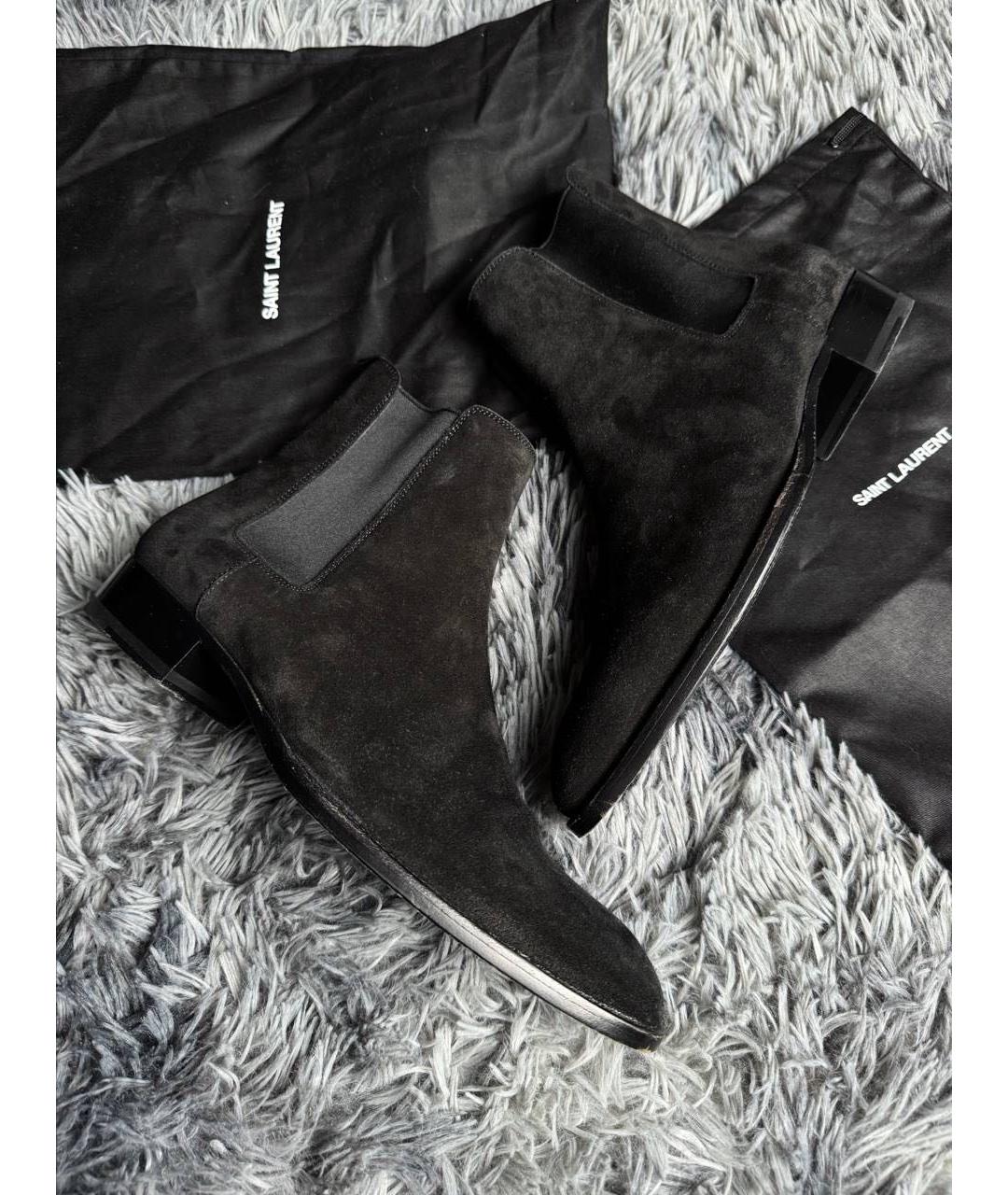 SAINT LAURENT Черные замшевые высокие ботинки, фото 5