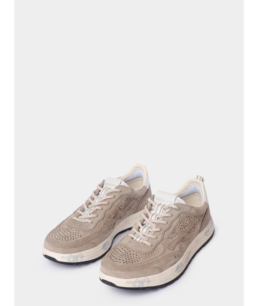 PREMIATA Бежевые замшевые низкие кроссовки / кеды, фото 2