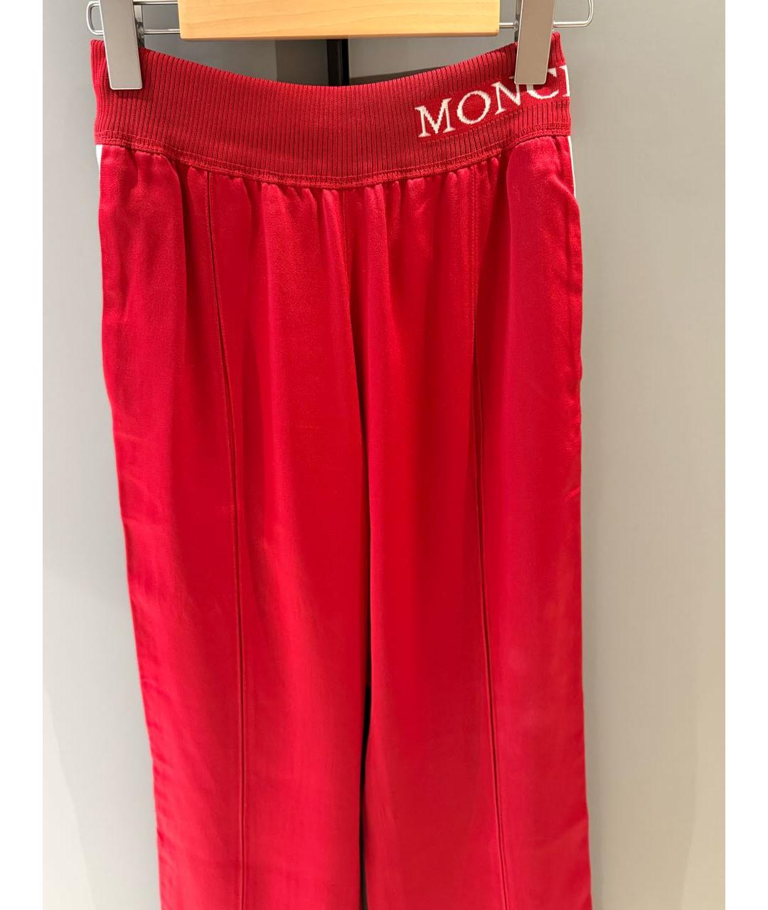 MONCLER Красные атласные брюки широкие, фото 6