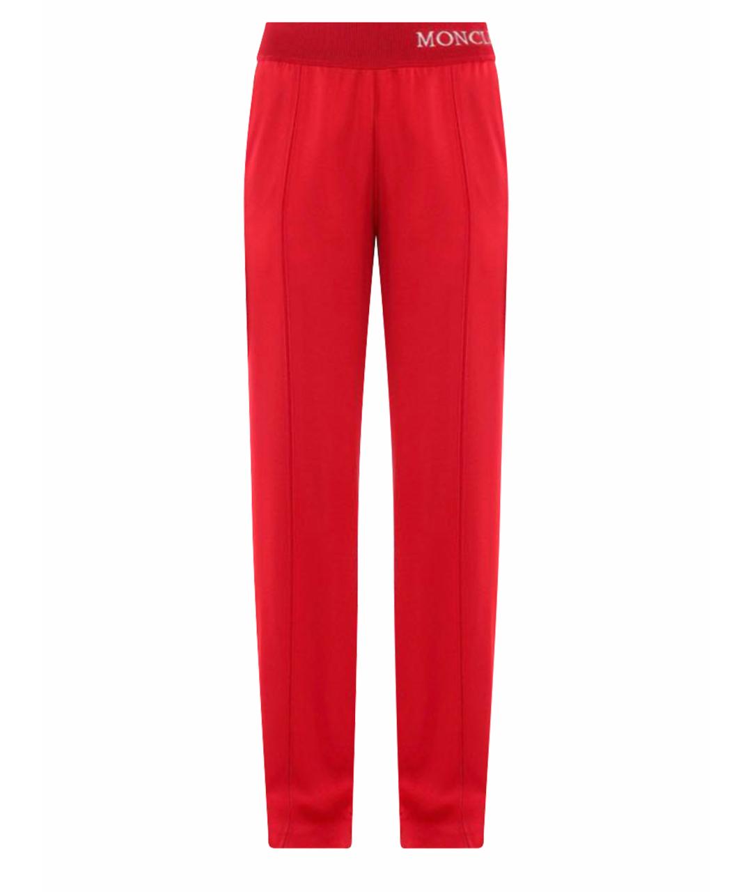 MONCLER Красные атласные брюки широкие, фото 1