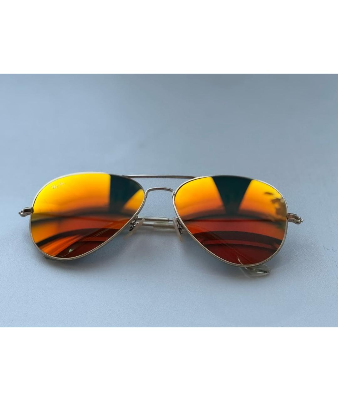 RAY BAN Оранжевое металлические солнцезащитные очки, фото 9