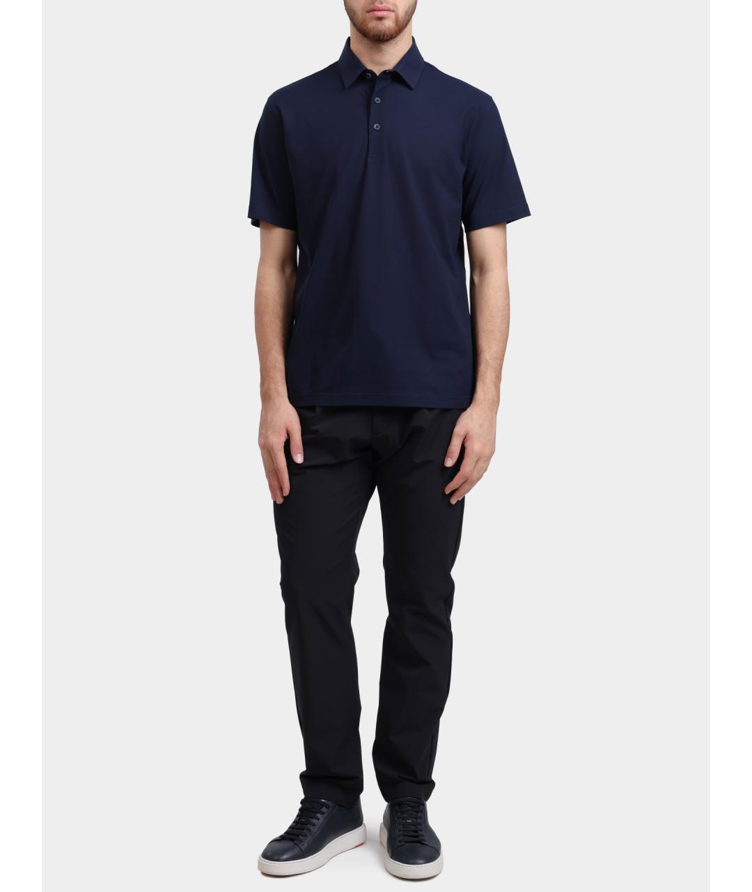 HERNO Темно-синее хлопковое поло с коротким рукавом, фото 2