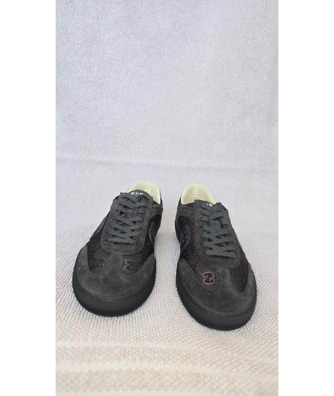 GUCCI Антрацитовые замшевые низкие кроссовки / кеды, фото 2