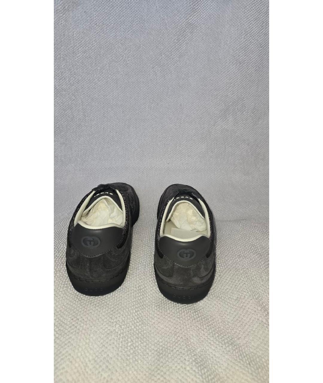 GUCCI Антрацитовые замшевые низкие кроссовки / кеды, фото 4