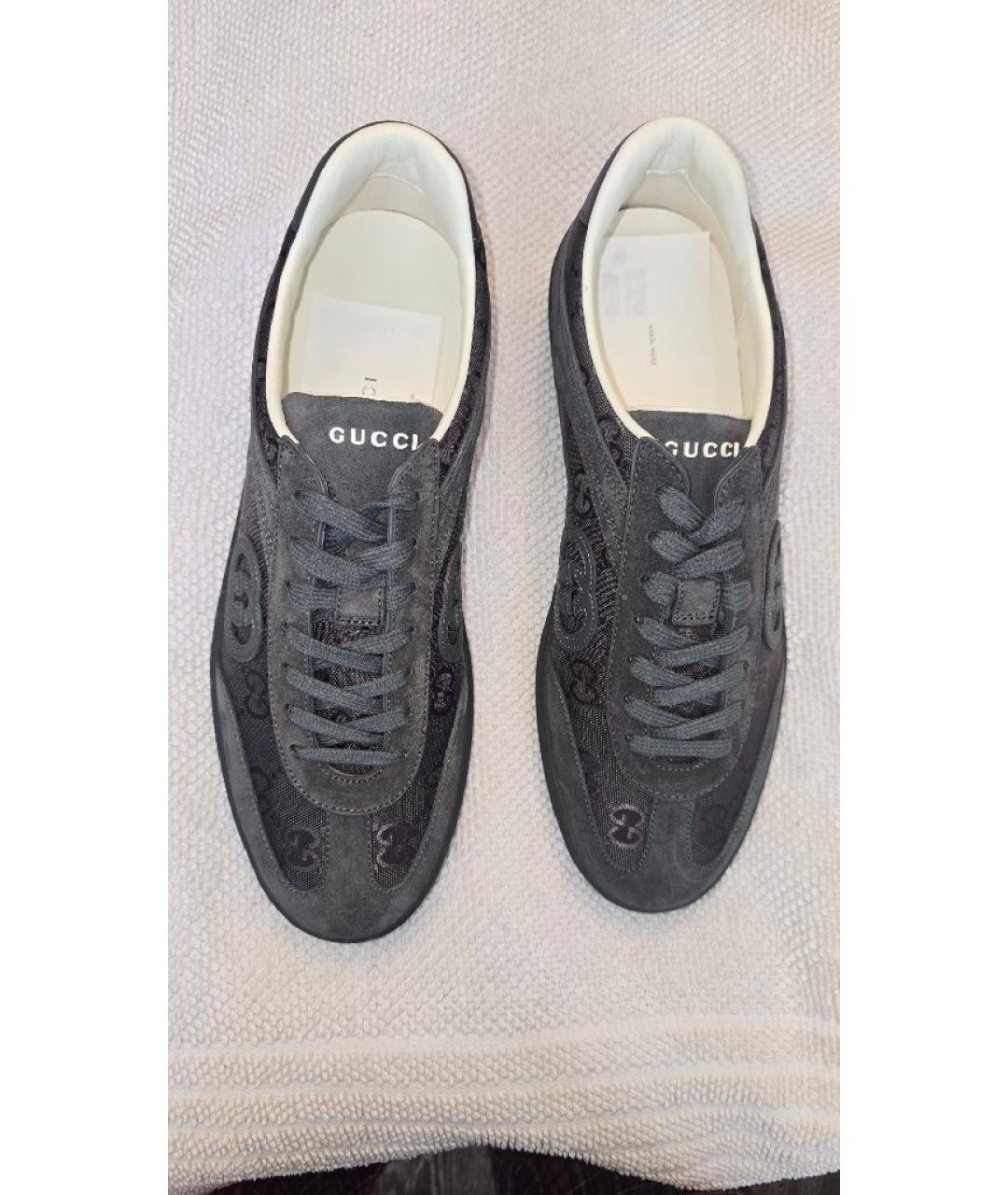 GUCCI Антрацитовые замшевые низкие кроссовки / кеды, фото 3