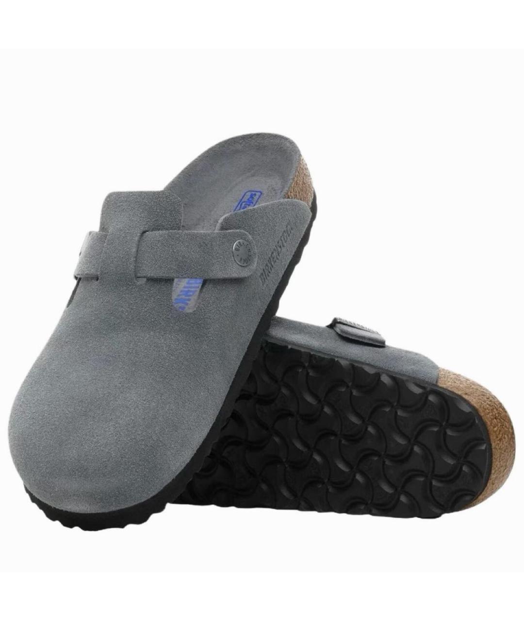 BIRKENSTOCK Серые нубуковые мюли, фото 5