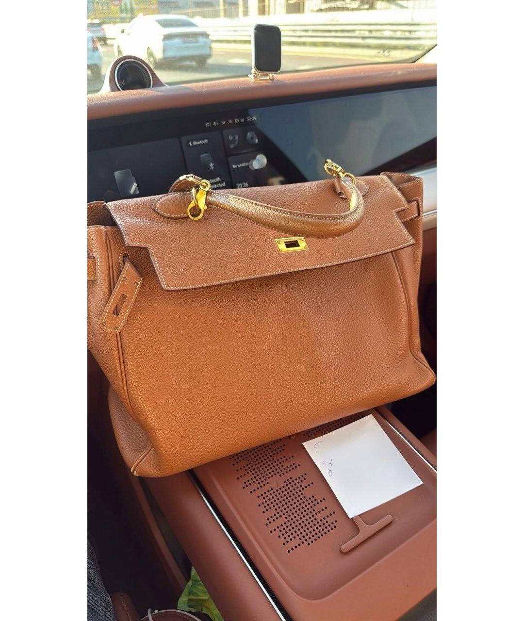 HERMES Коричневая кожаная сумка с короткими ручками, фото 2