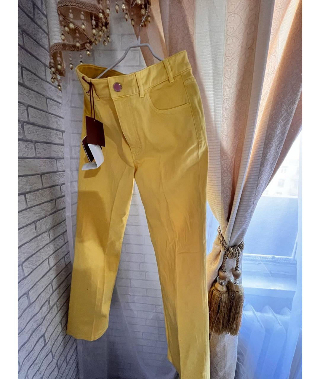 LORO PIANA Желтые хлопковые прямые брюки, фото 5