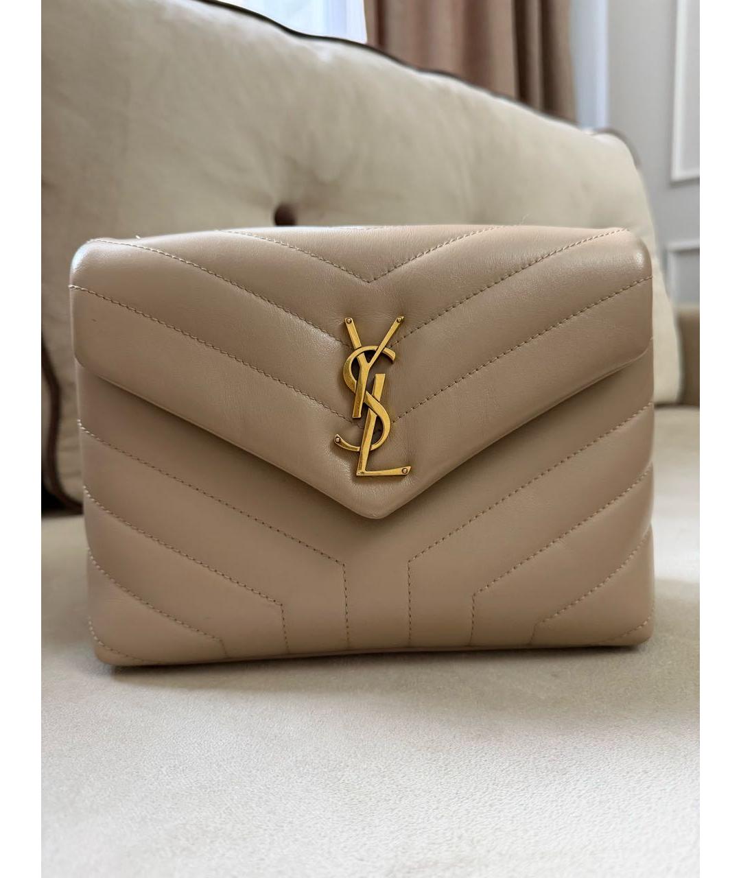 SAINT LAURENT Бежевая кожаная сумка через плечо, фото 8