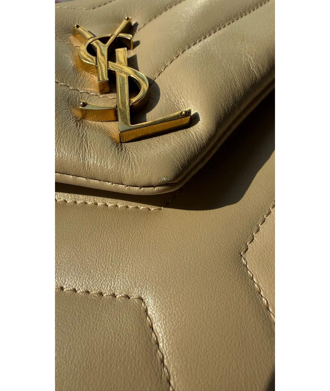 SAINT LAURENT Бежевая кожаная сумка через плечо, фото 7